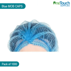 "Pack of 1000 disposable blue mob caps (10×100) for hygiene and hair protection in clean environments."