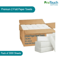 "Box of 3000 premium Z-fold paper towels for efficient hand drying and hygiene in commercial environments."