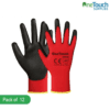 "12 pairs of black and red nitrile coated gloves, offering superior protection and grip for various tasks."