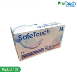 "Safetouch white latex gloves, offering reliable protection and comfort for various tasks."