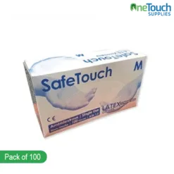 "Safetouch white latex gloves, offering reliable protection and comfort for various tasks."