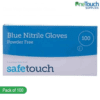 "Safetouch blue nitrile gloves, latex and powder-free, offering superior protection and comfort. Pack of 100."