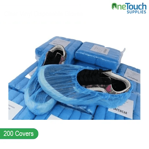 "Blue non-woven overshoes providing hygienic footwear protection, ideal for medical, cleanroom, and industrial use."