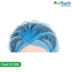 "Blue disposable MOB caps made from non-woven material for hygienic hair protection in medical and industrial settings."