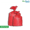 "Red soluble laundry sacks designed for safe and hygienic handling of contaminated laundry in medical and industrial settings."