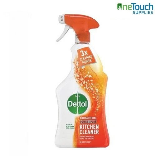 Dettol Power and Pure Antibacterial Kitchen Cleaner 1000ml spray for grease removal.