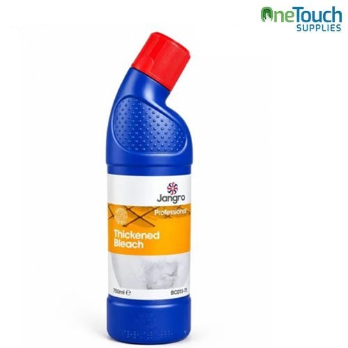 750ml bottle of Jangro Professional Thickened Bleach designed for disinfecting toilets, basins and washroom surfaces.