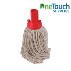 Socket mop heads in blue, green, red, yellow, and white colors