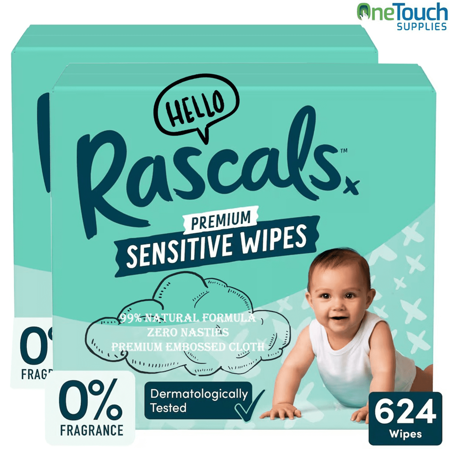 Rascals Premium Sensitive Baby Wipes – 624 Count (12 x 52 Pack)