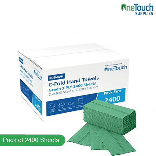 Green C-Fold hand towels, 1 ply recycled paper, 2400 sheets