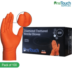 OneTouch orange diamond textured nitrile gloves – Heavy-duty industrial use