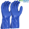 Image of Blue PVC Rubber Heavy Duty Gauntlet Gloves with 35" Long Arm for chemical protection.