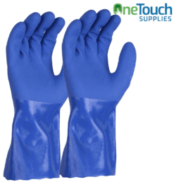 Image of Blue PVC Rubber Heavy Duty Gauntlet Gloves with 35