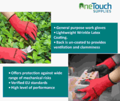 OneTouch Red Latex Coated Work Gloves (Pack of 12)