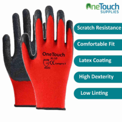 OneTouch Red Latex Coated Work Gloves (Pack of 12)