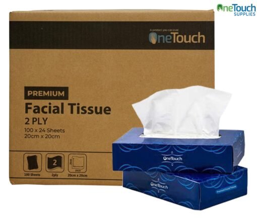 One Touch Premium Facial Tissue, white, soft, and gentle, ideal for sensitive skin - 24 boxes with 100 tissues each