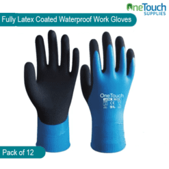 Blue Waterproof Work Gloves (Pack of 12 Pairs) - Superior Protection and Comfort with latex coating.