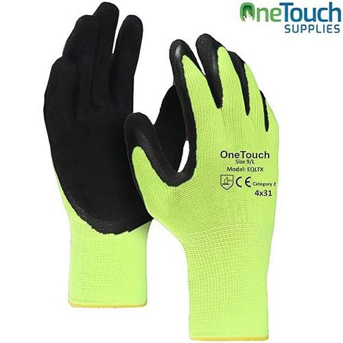 latex foam-coated work gloves yellow black hi-vis 12 pairs large xl