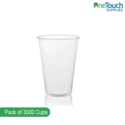 Stack of disposable hygienic clear plastic cups – 3000 count per box