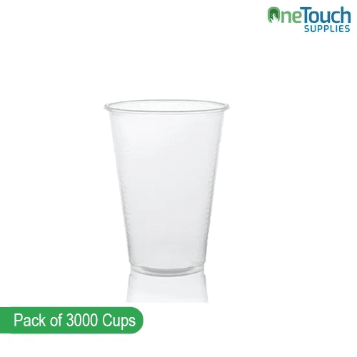 Stack of disposable hygienic clear plastic cups – 3000 count per box