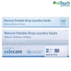 SafeCare natural soluble strip laundry sacks for infection control in care homes and hospitals.