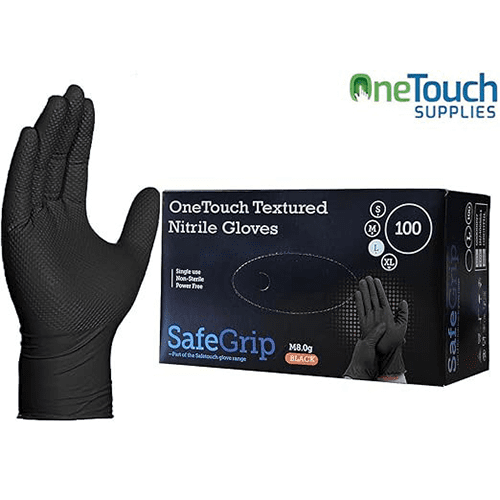diamond textured black nitrile gloves box of 100 powder free sizes S to XL